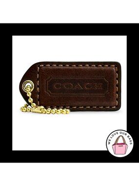 COACH Y2K VINTAGE HangTag 2" Mahogany Brown Leather Bag Charm Keychain Fob Brass